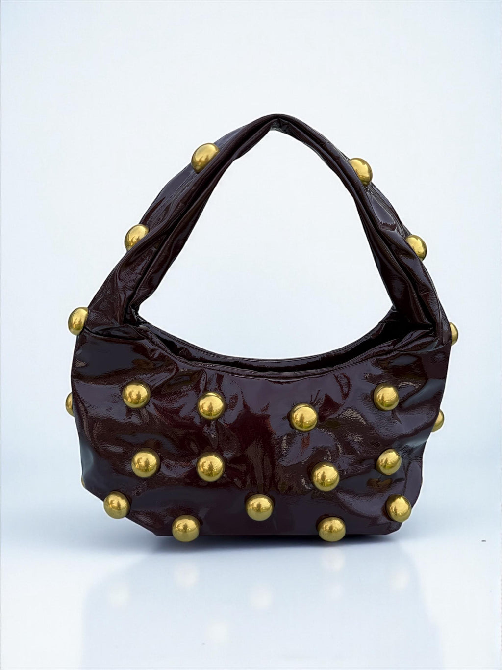 Glossy Burgundy soft Patent hobo with Antique Gold Studs