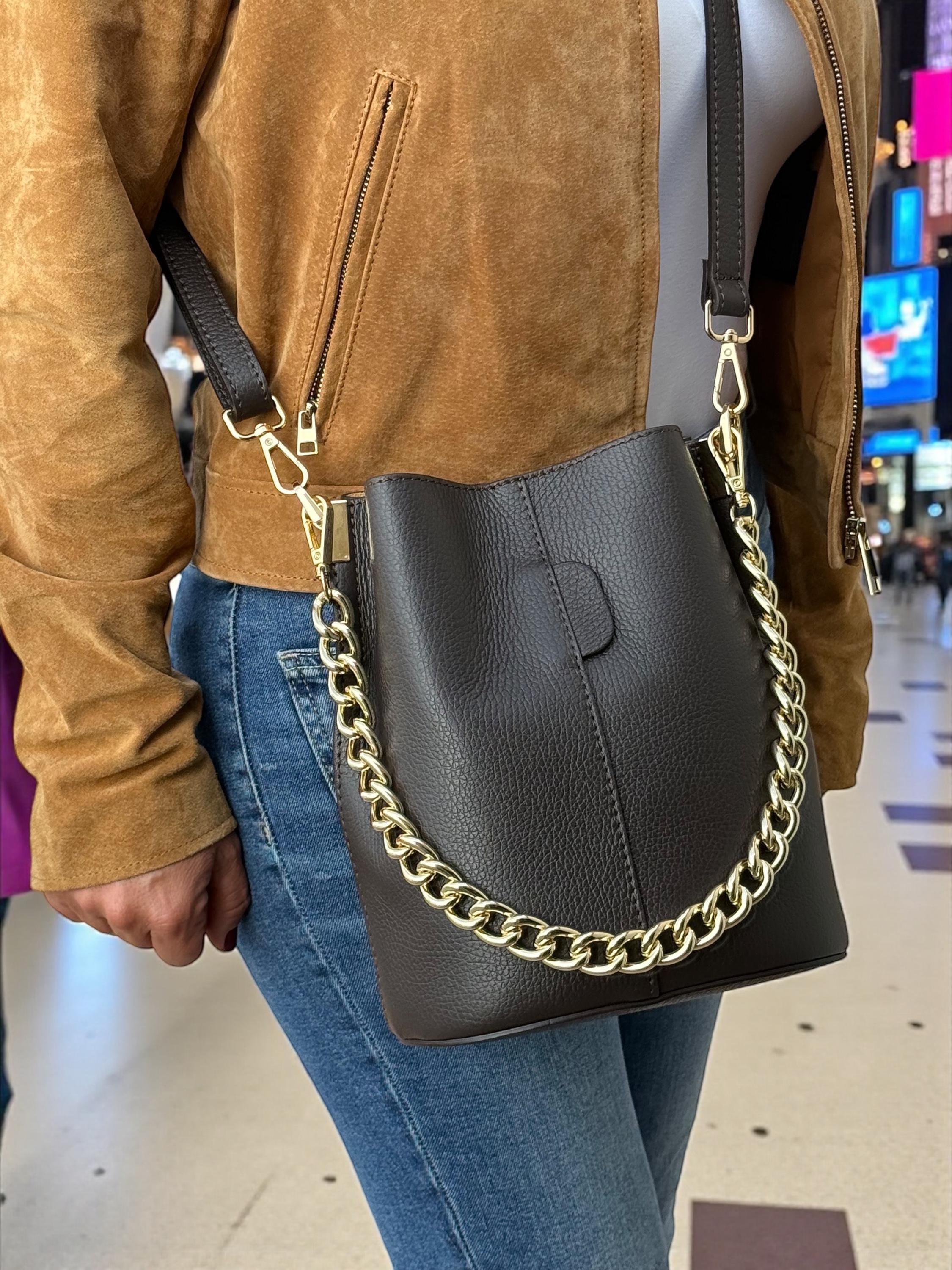 Genuine Leather chocolate dark brown Bucket Bag