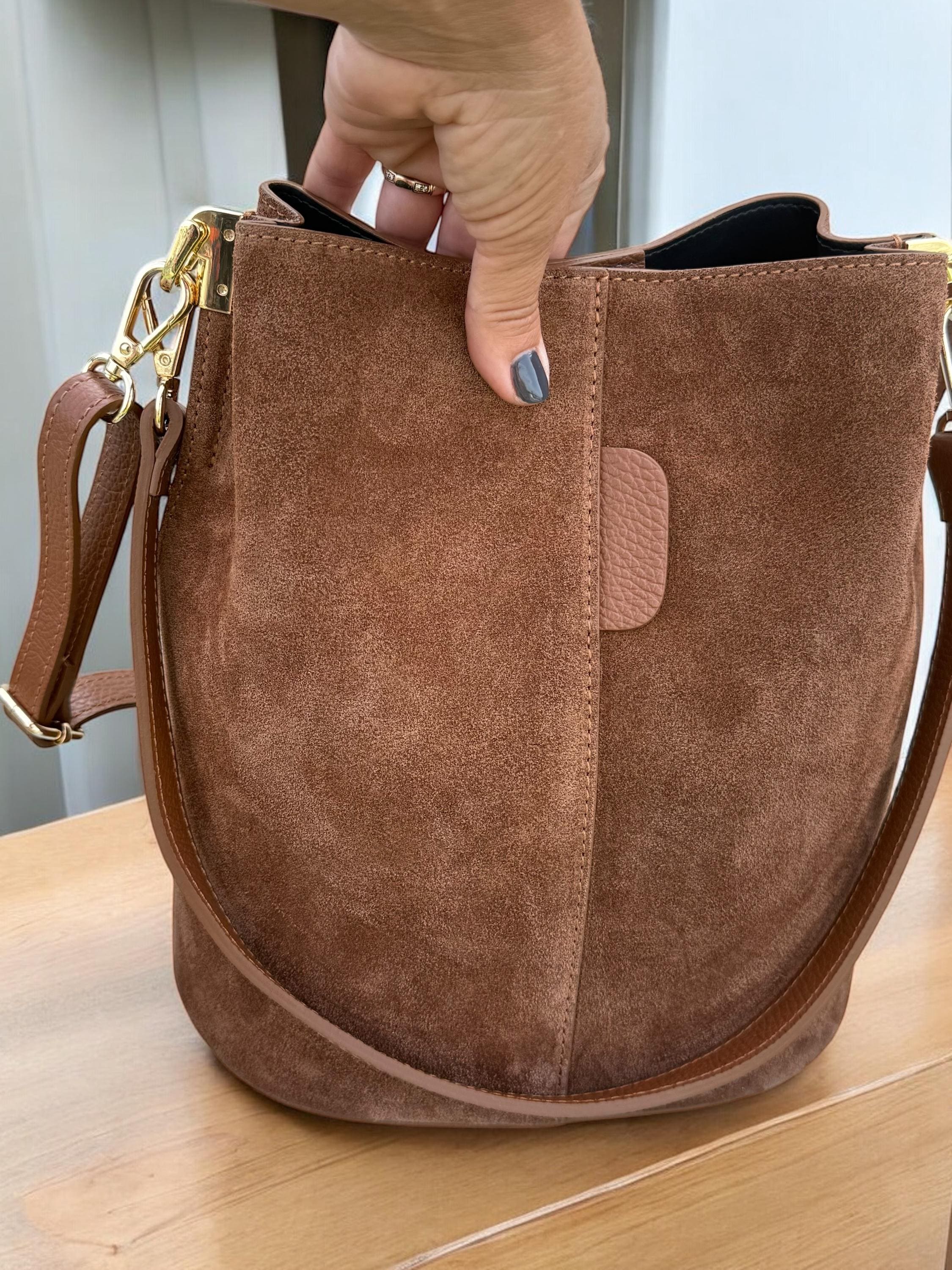 Genuine Suede Camel Brown medium size Bucket Bag