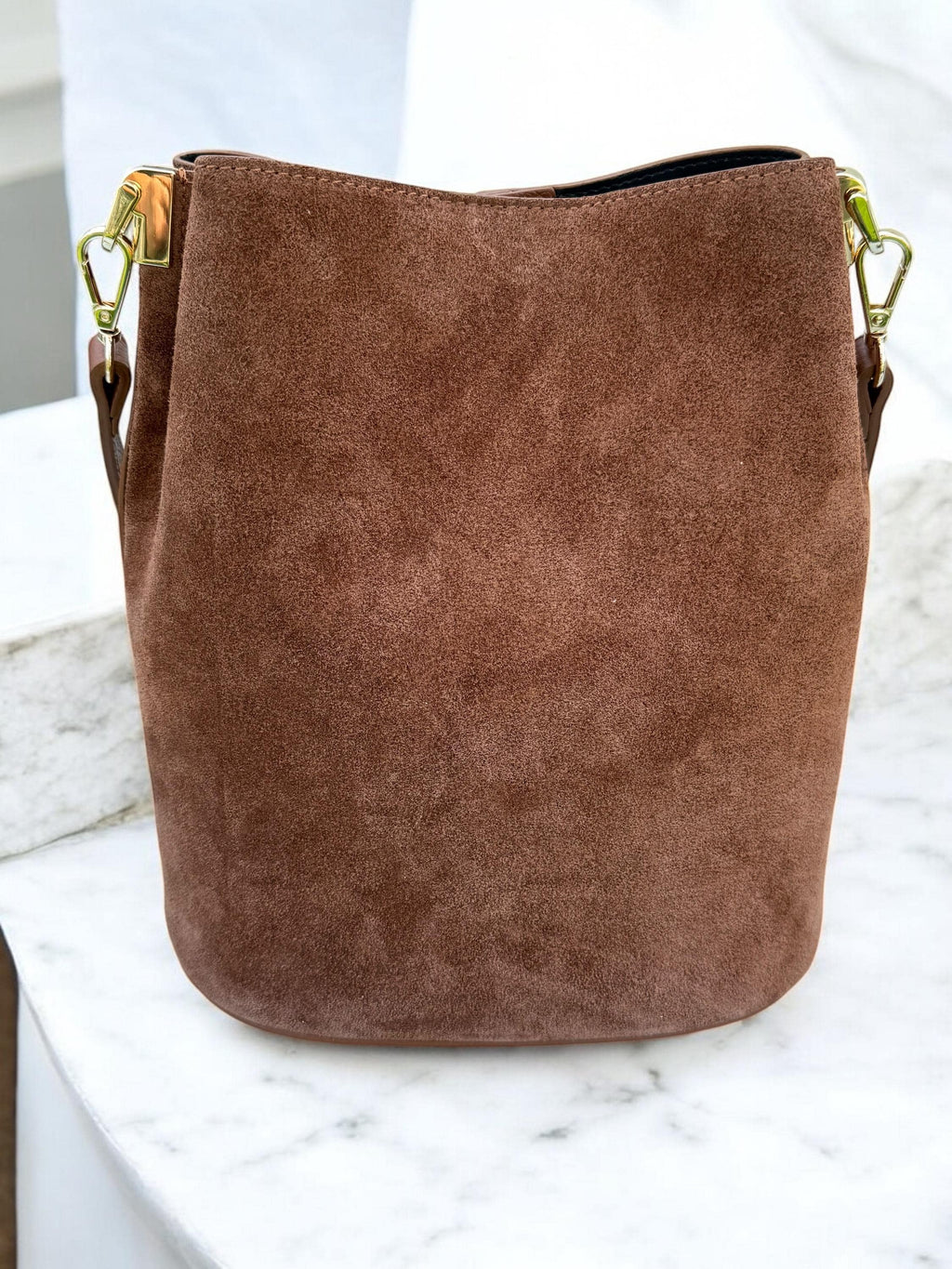 Genuine Suede Camel Brown medium size Bucket Bag