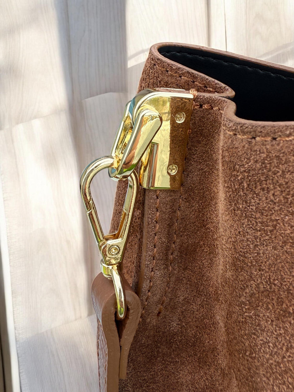 Genuine Suede Camel Brown medium size Bucket Bag