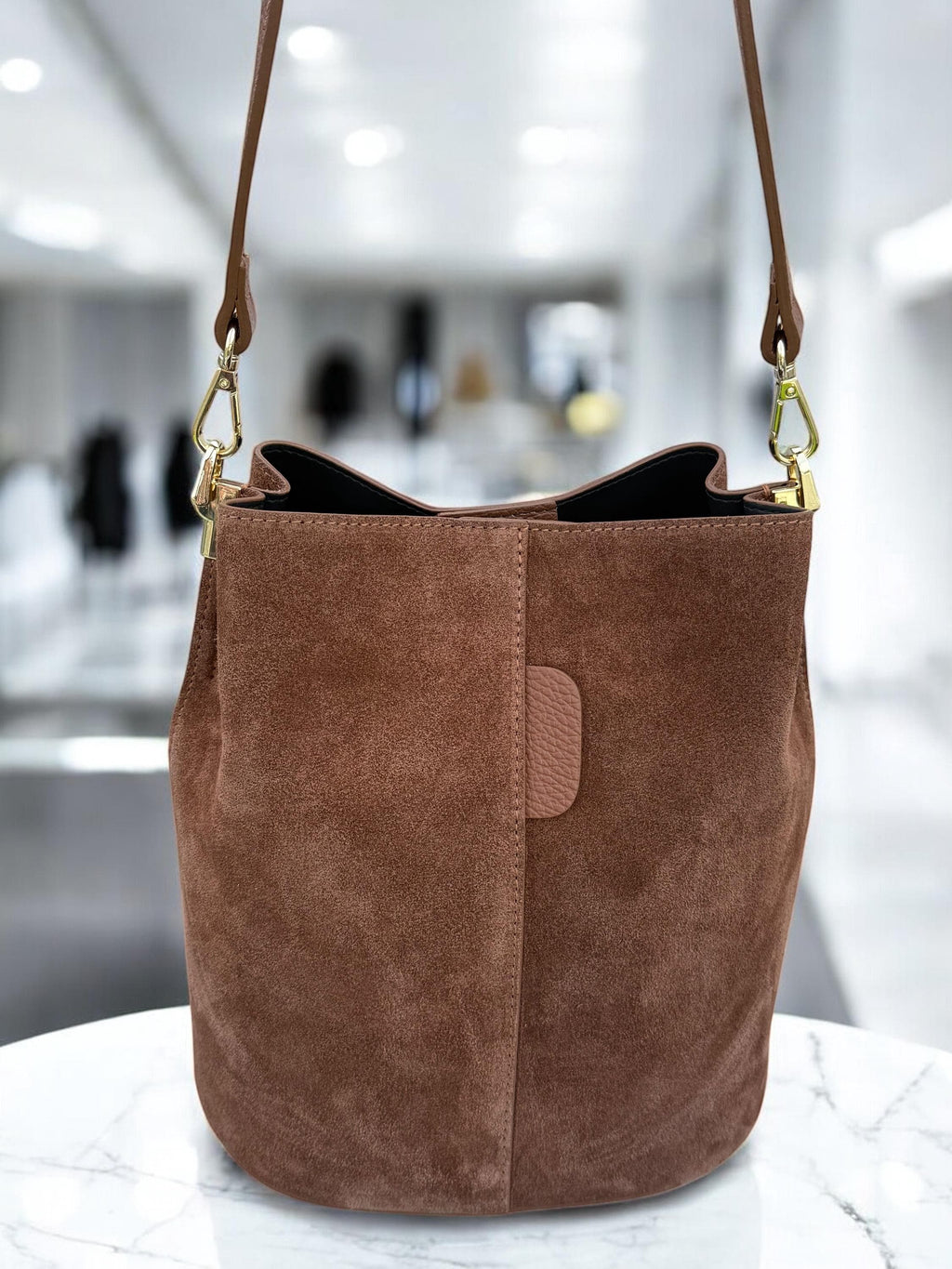 Genuine Suede Camel Brown medium size Bucket Bag