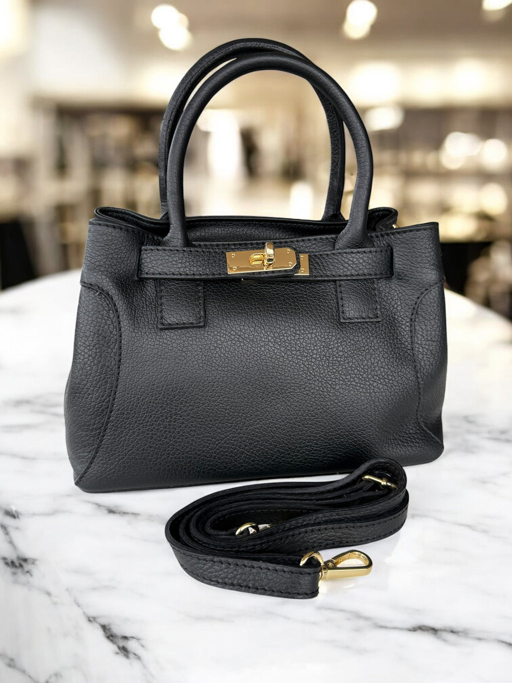 Pebbled  Leather Top-Handle Handbag