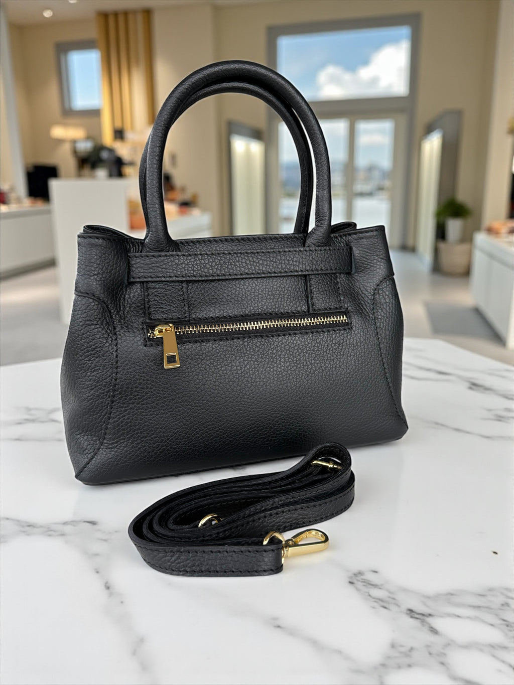 Pebbled  Leather Top-Handle Handbag