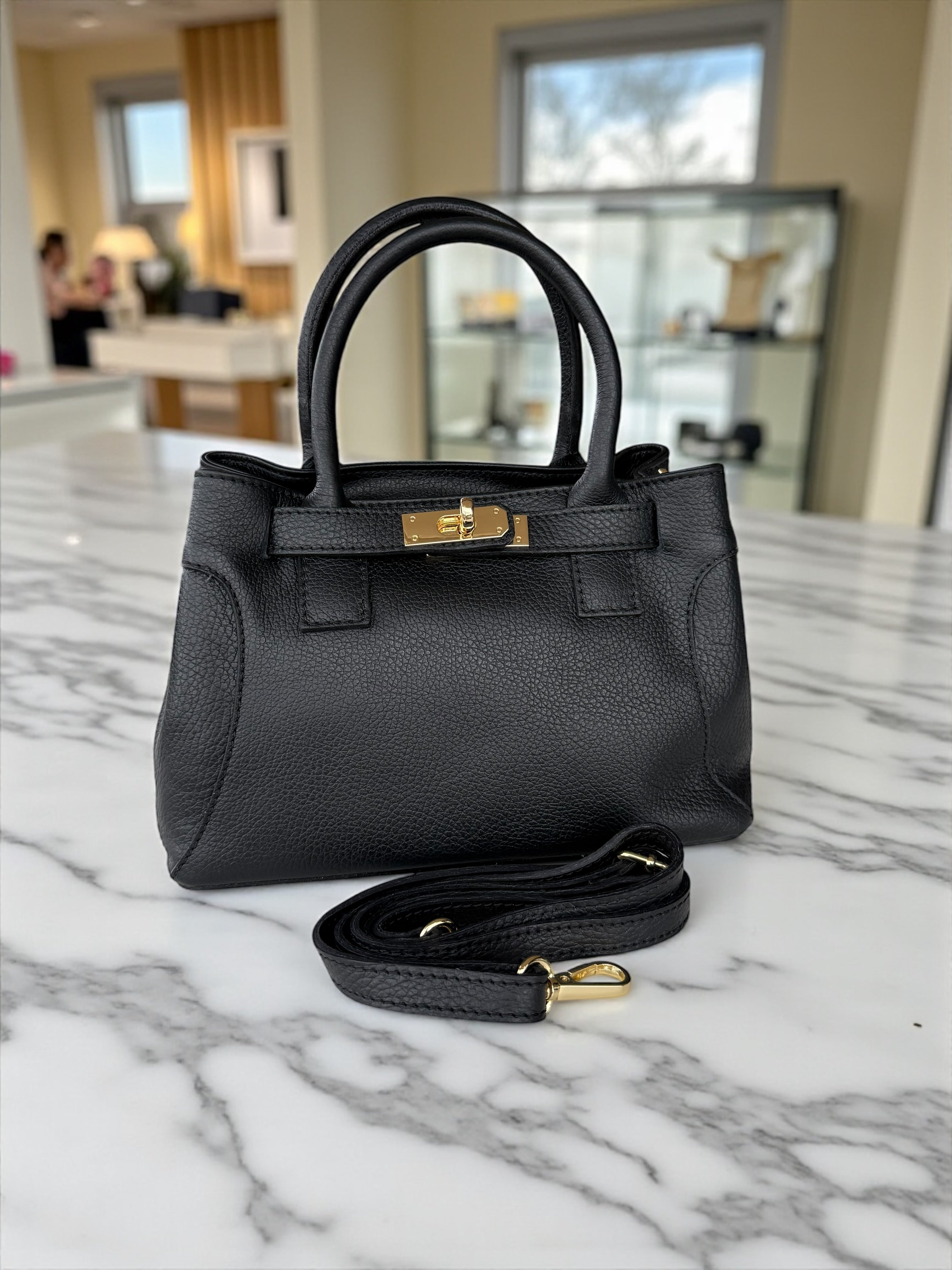 Pebbled  Leather Top-Handle Handbag