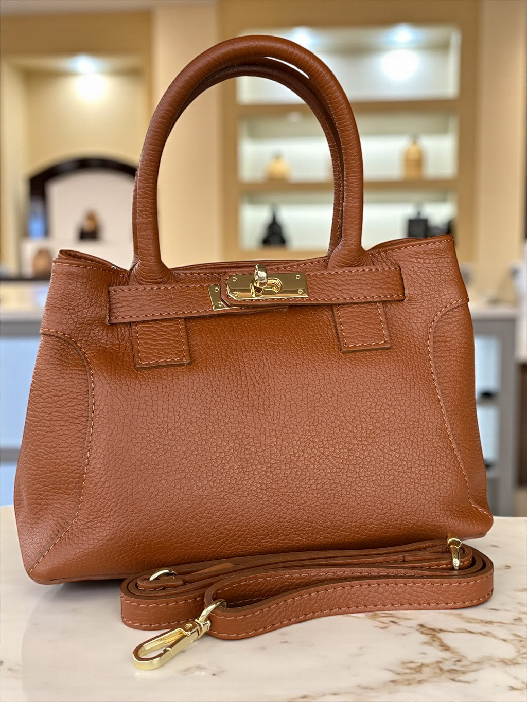 Pebbled  Leather Top-Handle Handbag