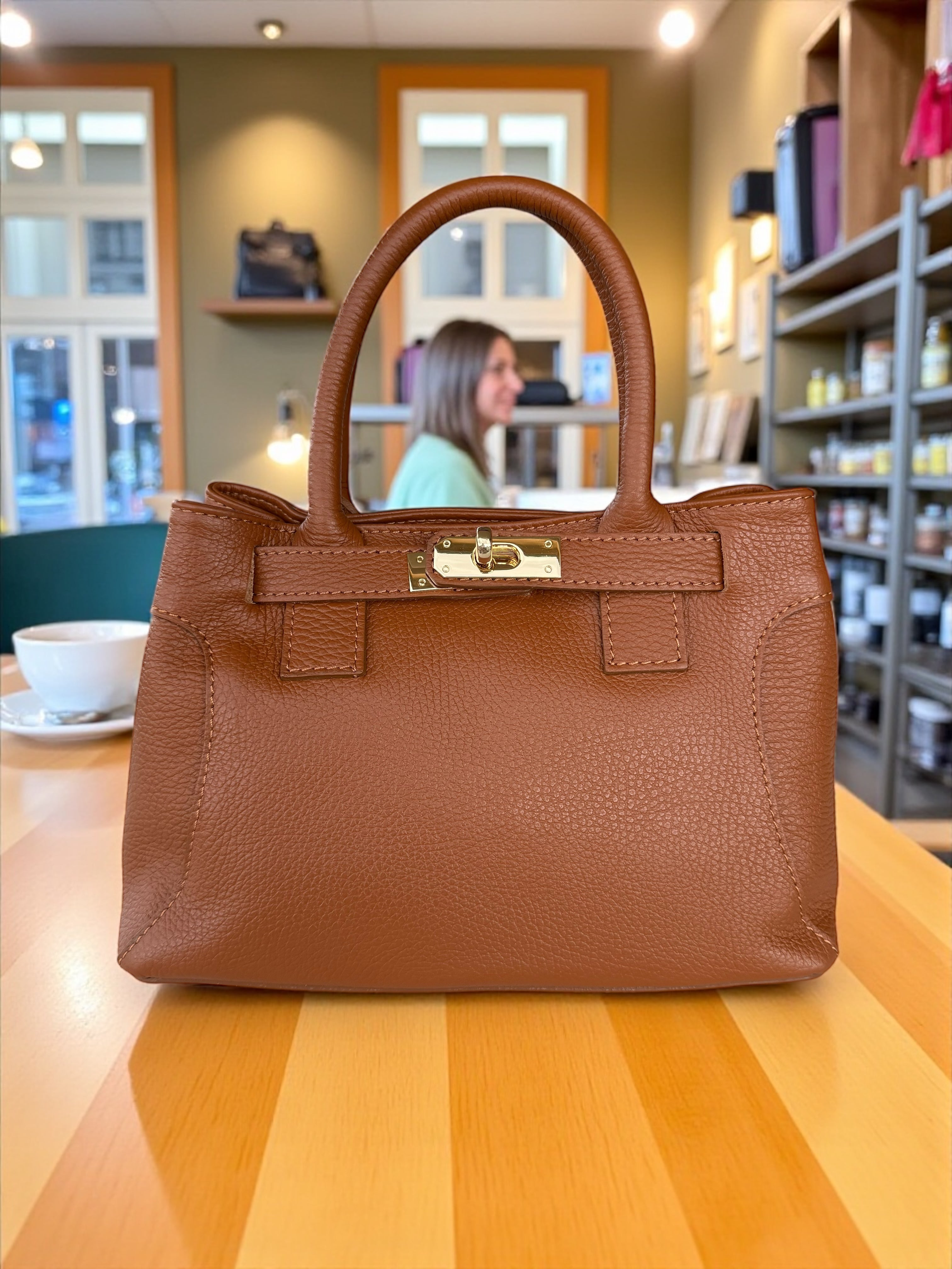 Pebbled  Leather Top-Handle Handbag