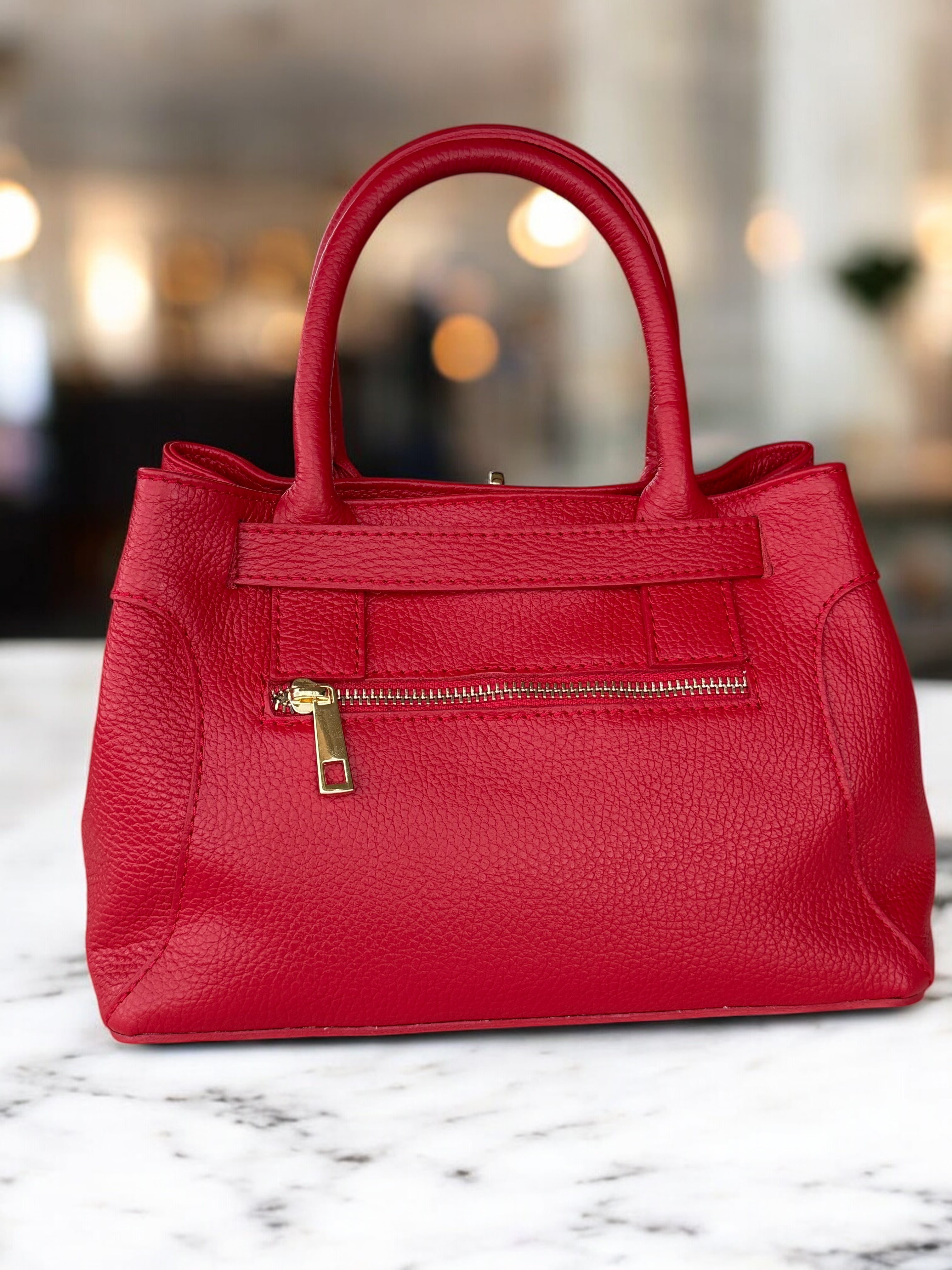 Pebbled  Leather Top-Handle Handbag