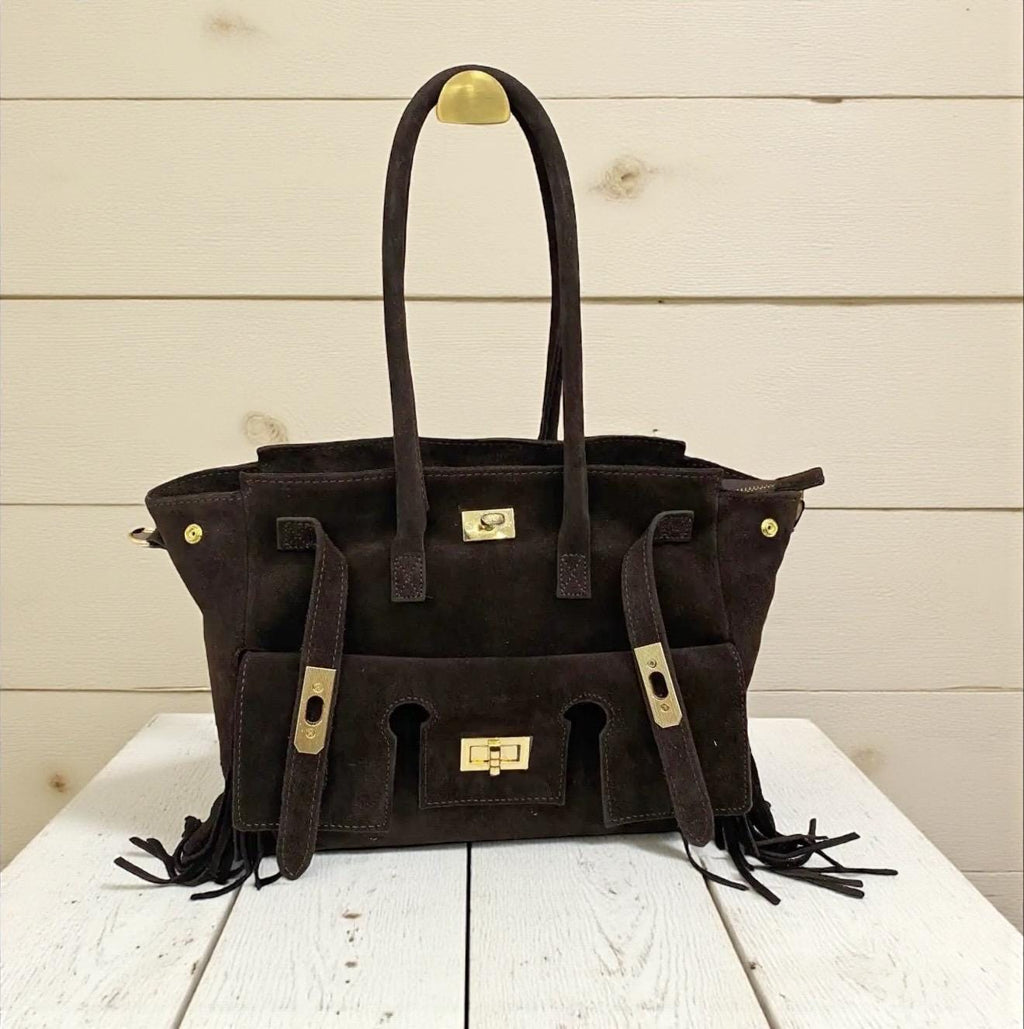 Medium Italian suede handbag with side fringe details - Paloma Palomo