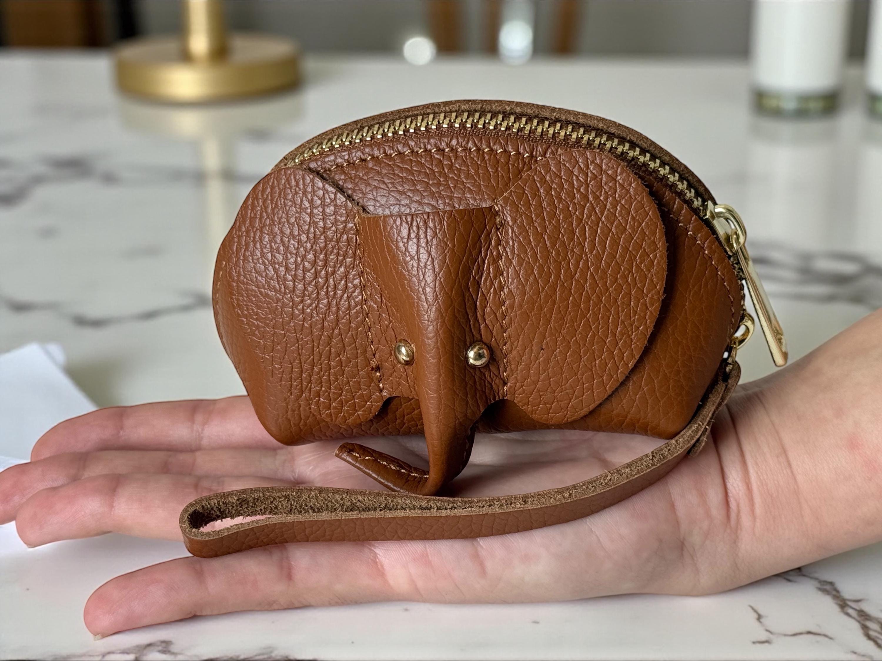 Elephant-shaped Italian pebbled leather coin purse in earthy tones - Paloma Palomo