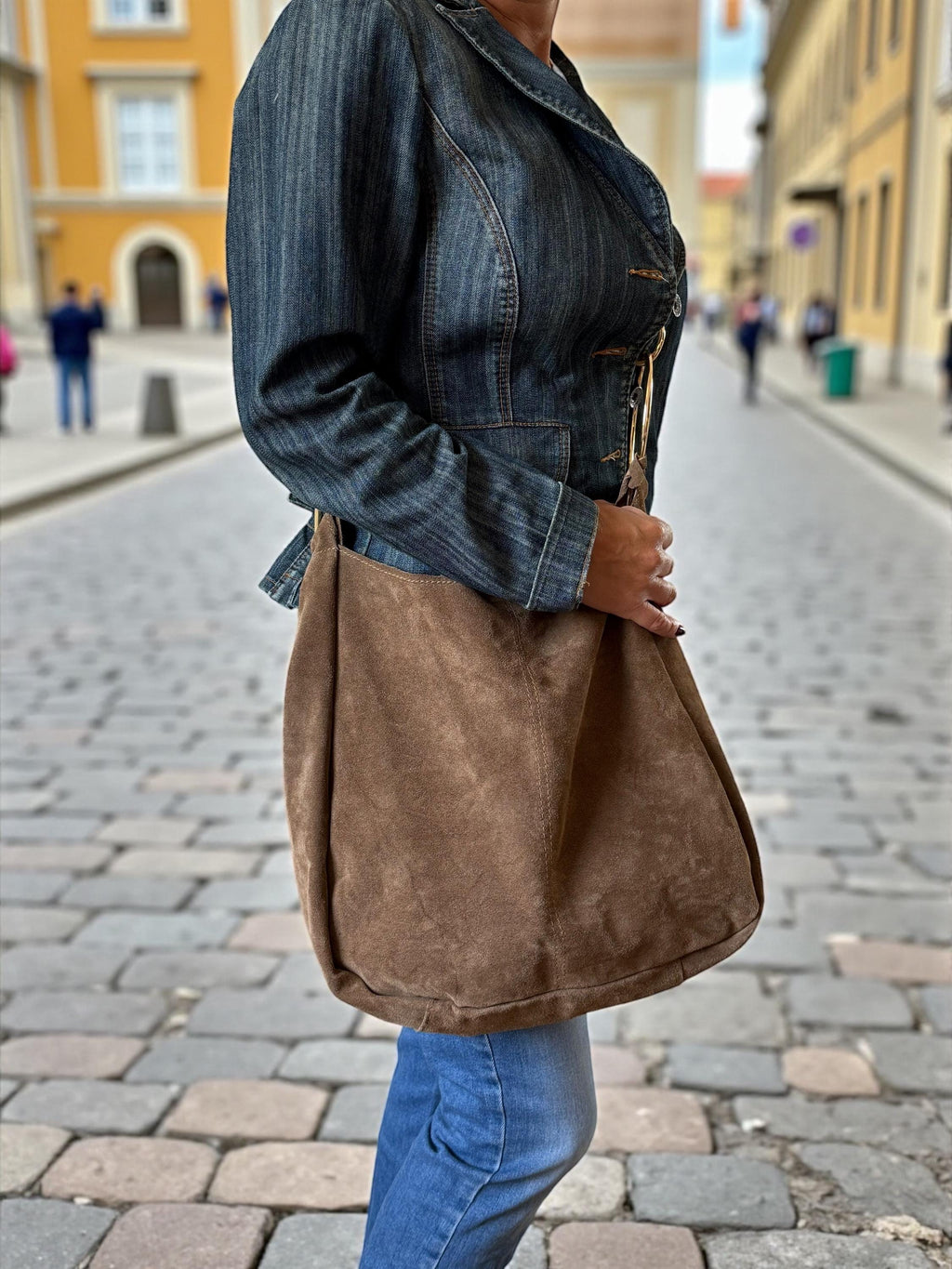 Boho boho brown suede Italian bag