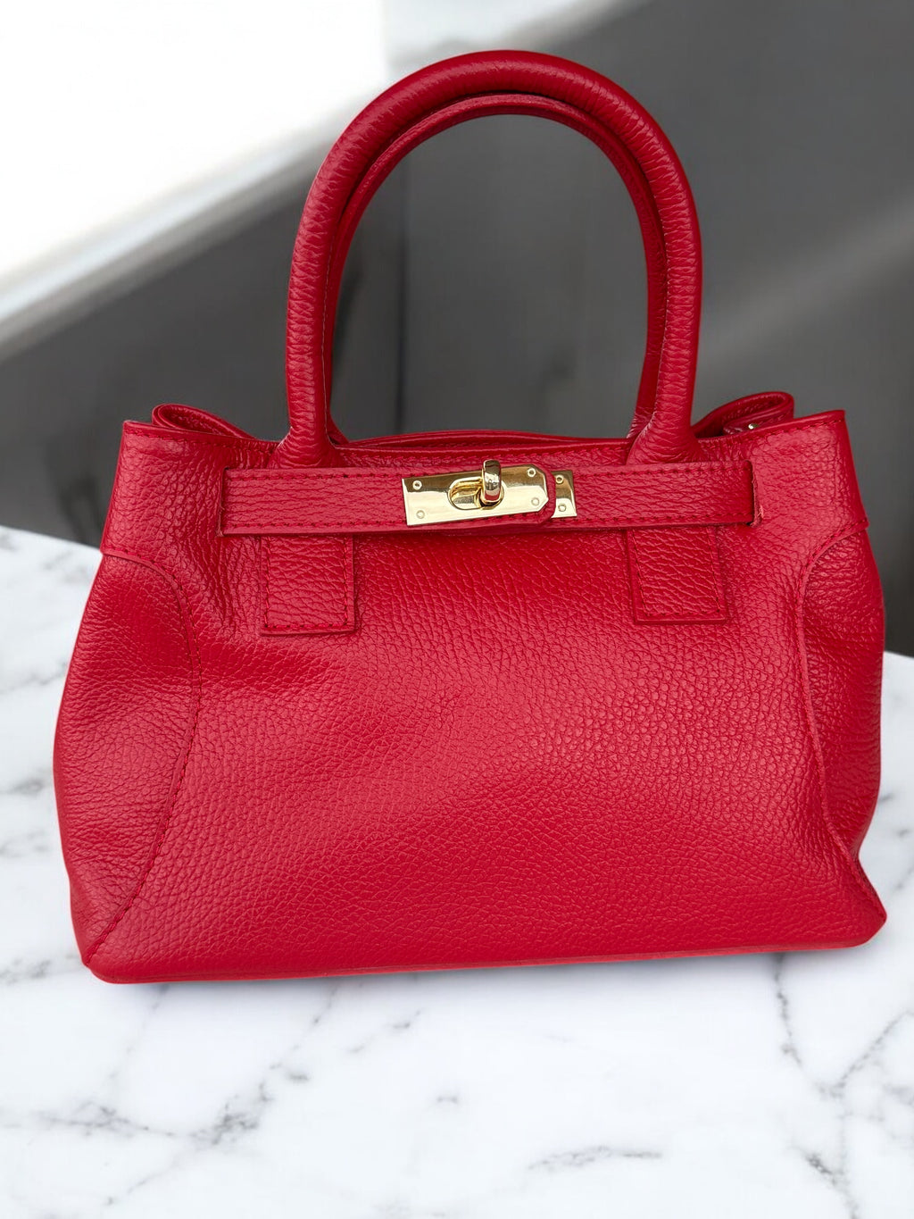 Pebbled  Leather Top-Handle Handbag
