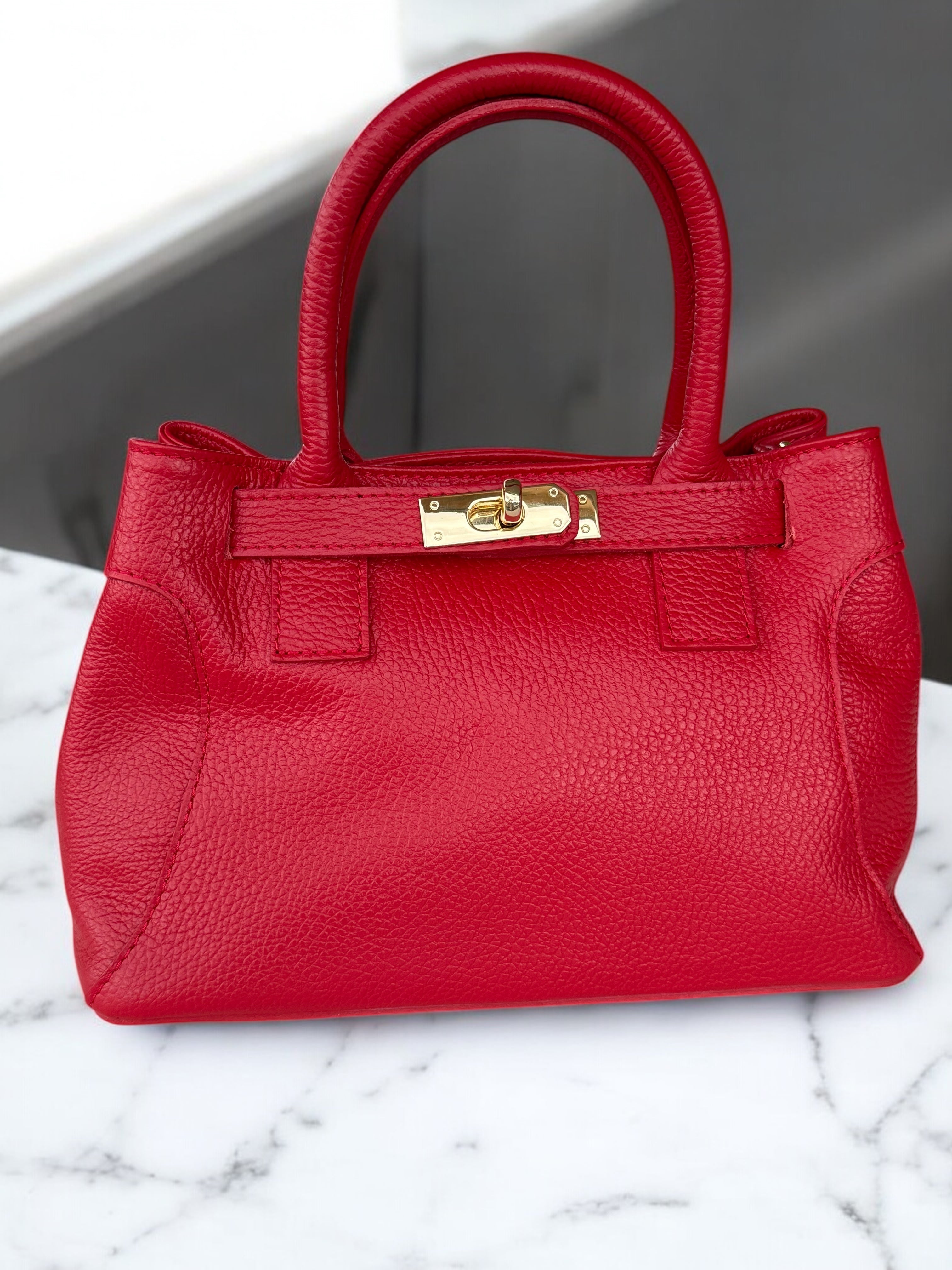 Pebbled  Leather Top-Handle Handbag