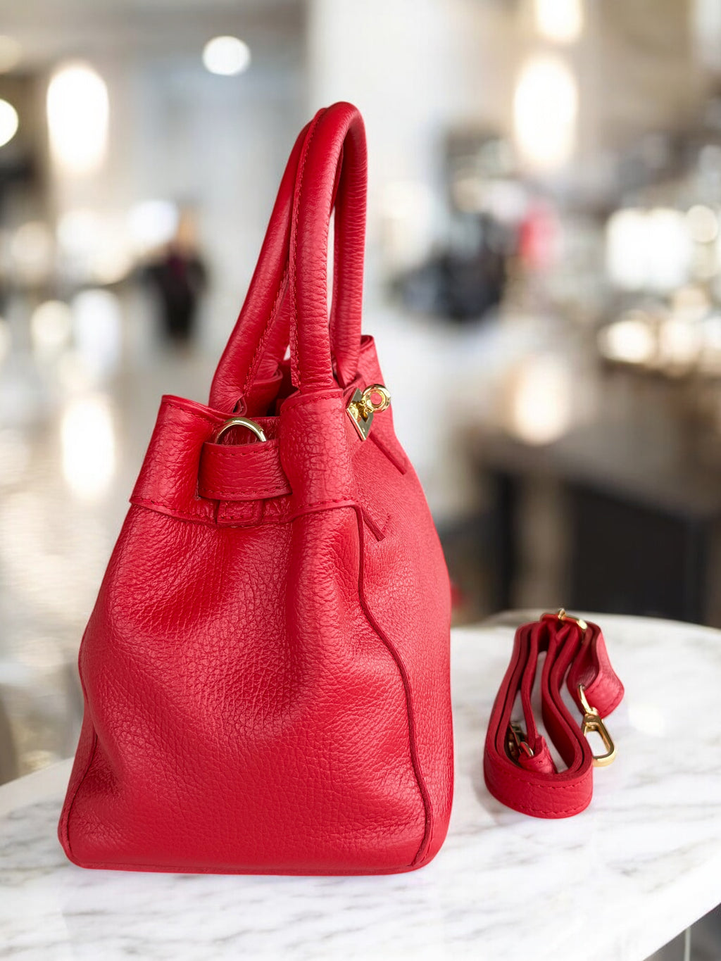Pebbled  Leather Top-Handle Handbag