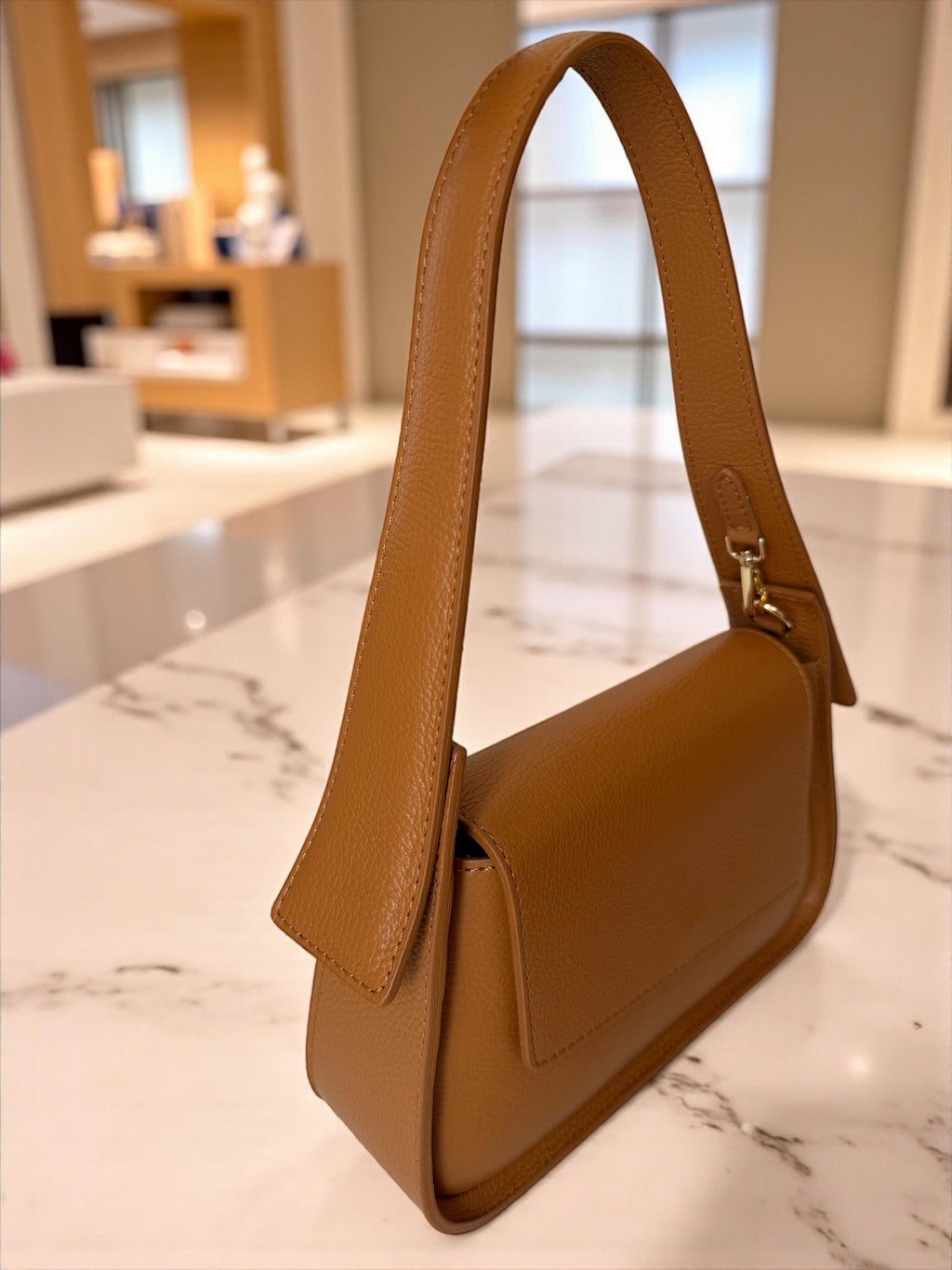 Classic Italian design camel tun saddle flap genuine leather shoulder bag Paloma Palomo