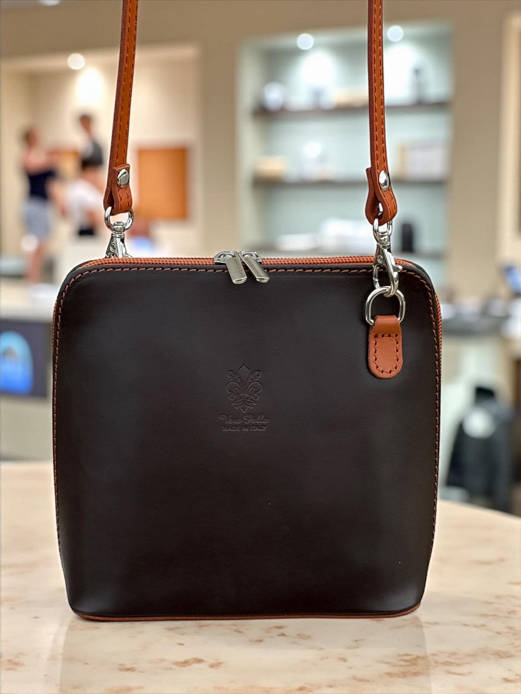 Coffee brown and camel structured mini bag