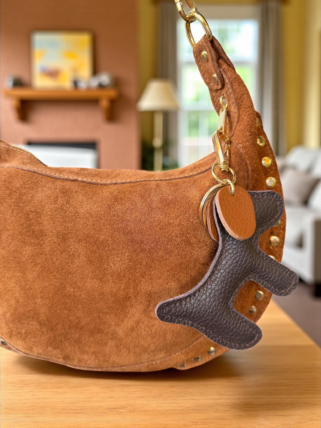 Dog-shaped Italian leather bag charm in earthy tones  - Paloma Palomo