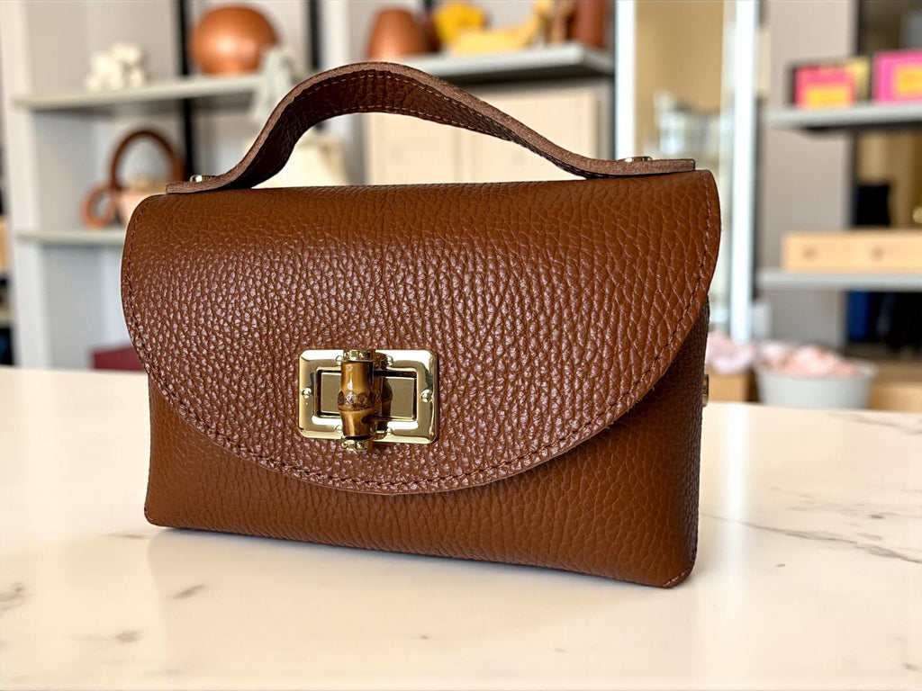 Mini Leather Handbag | Gold & Wood Detail | Paloma Palomo