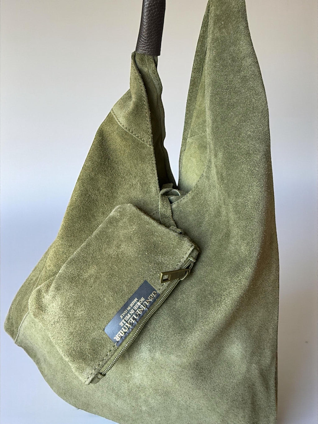 Minimalist oversized Italian suede hobo bag for work and travel