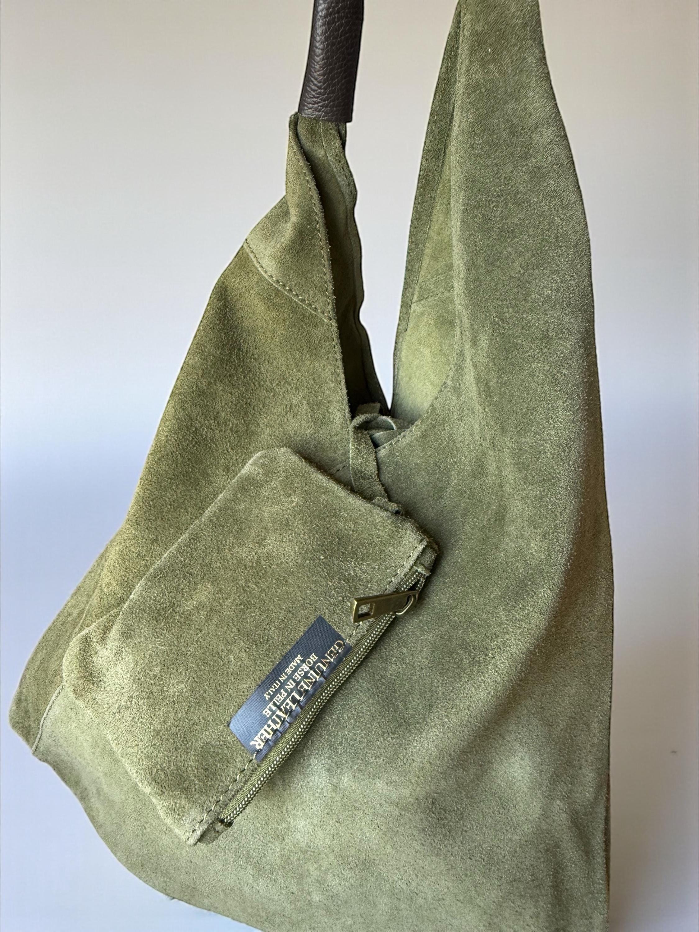 Minimalist oversized Italian suede hobo bag for work and travel