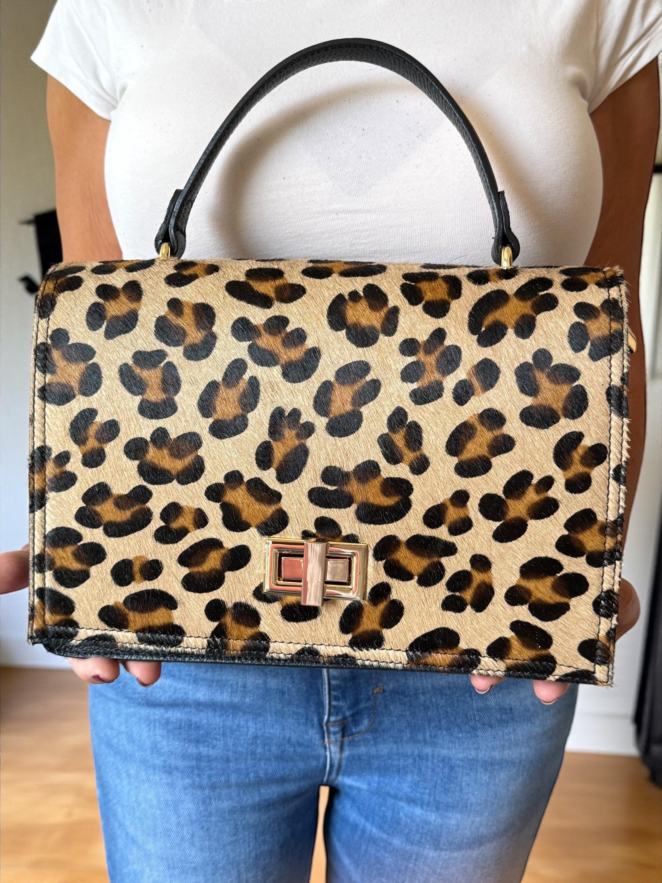 Satchel in Leopard & Genuine Pebbled Leather