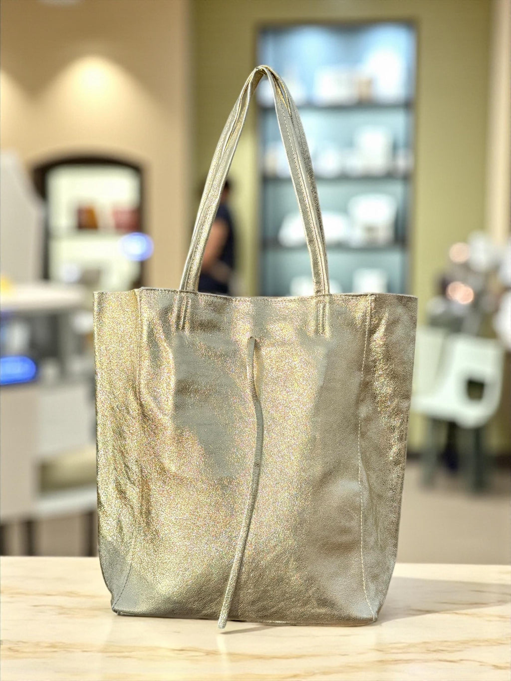 Gold shopper bag