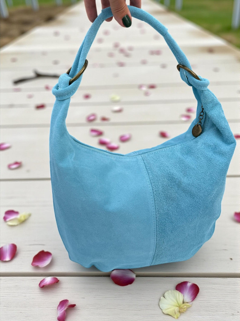 Large Italian suede tote bag with antique bronze hardware Paloma Palomo