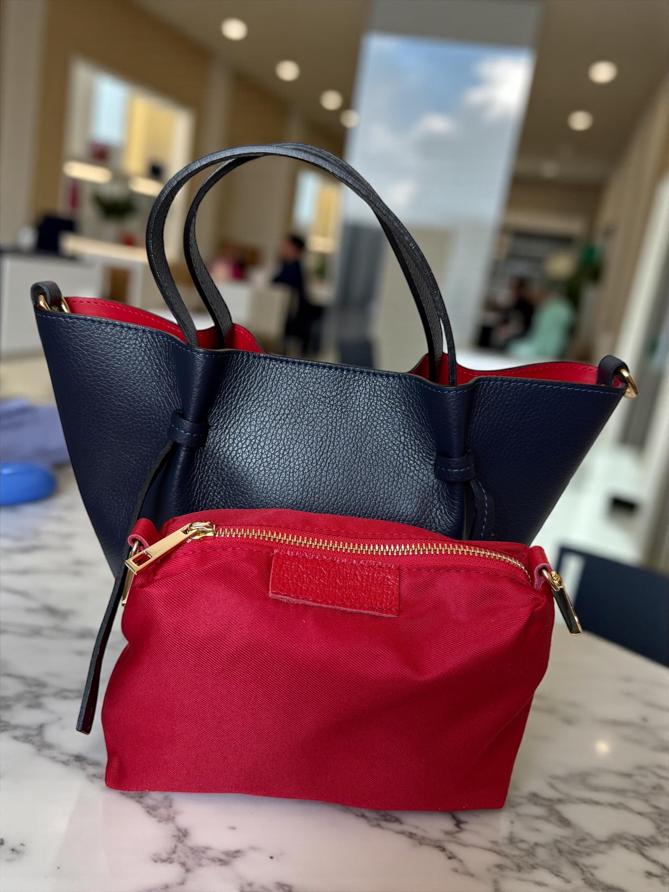 Leather trapezoid tote bag with fabric removable pouch Paloma Palommo