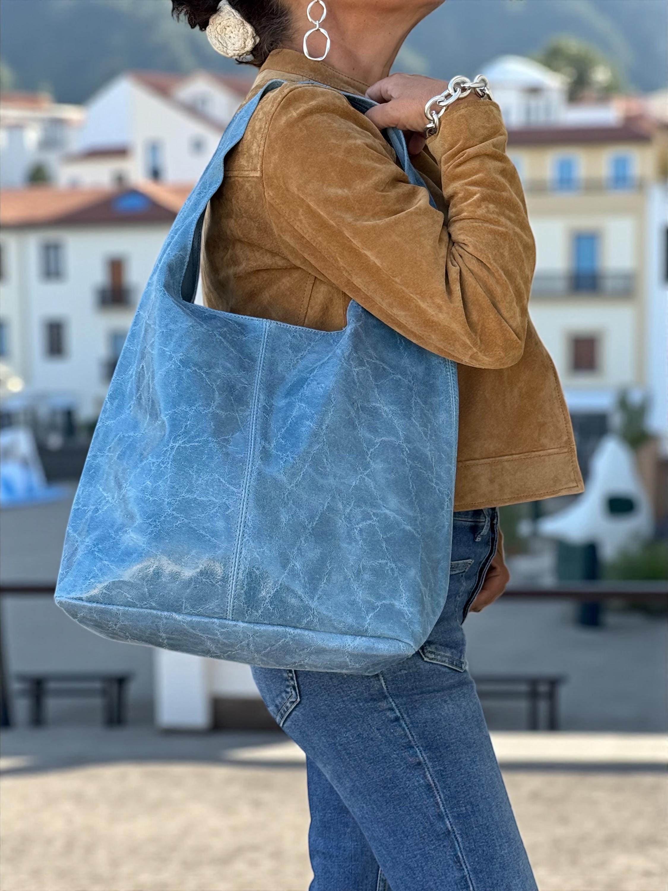Light blue boho tote bag