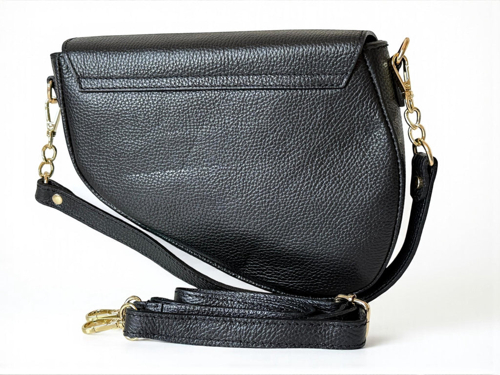 Black Pebble leather classic Saddle bag
