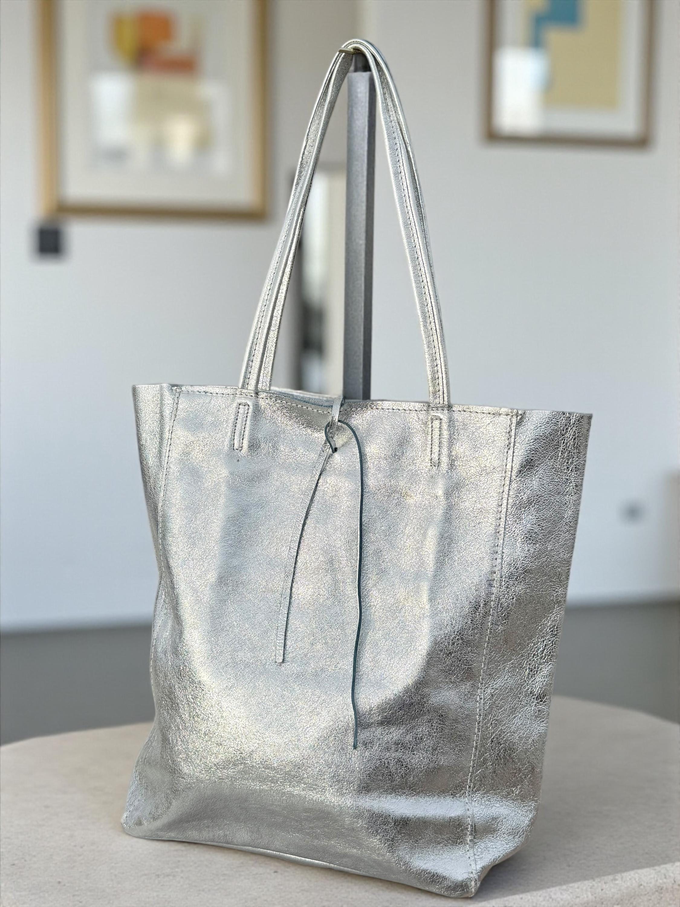 Silver metalic shopper bag
