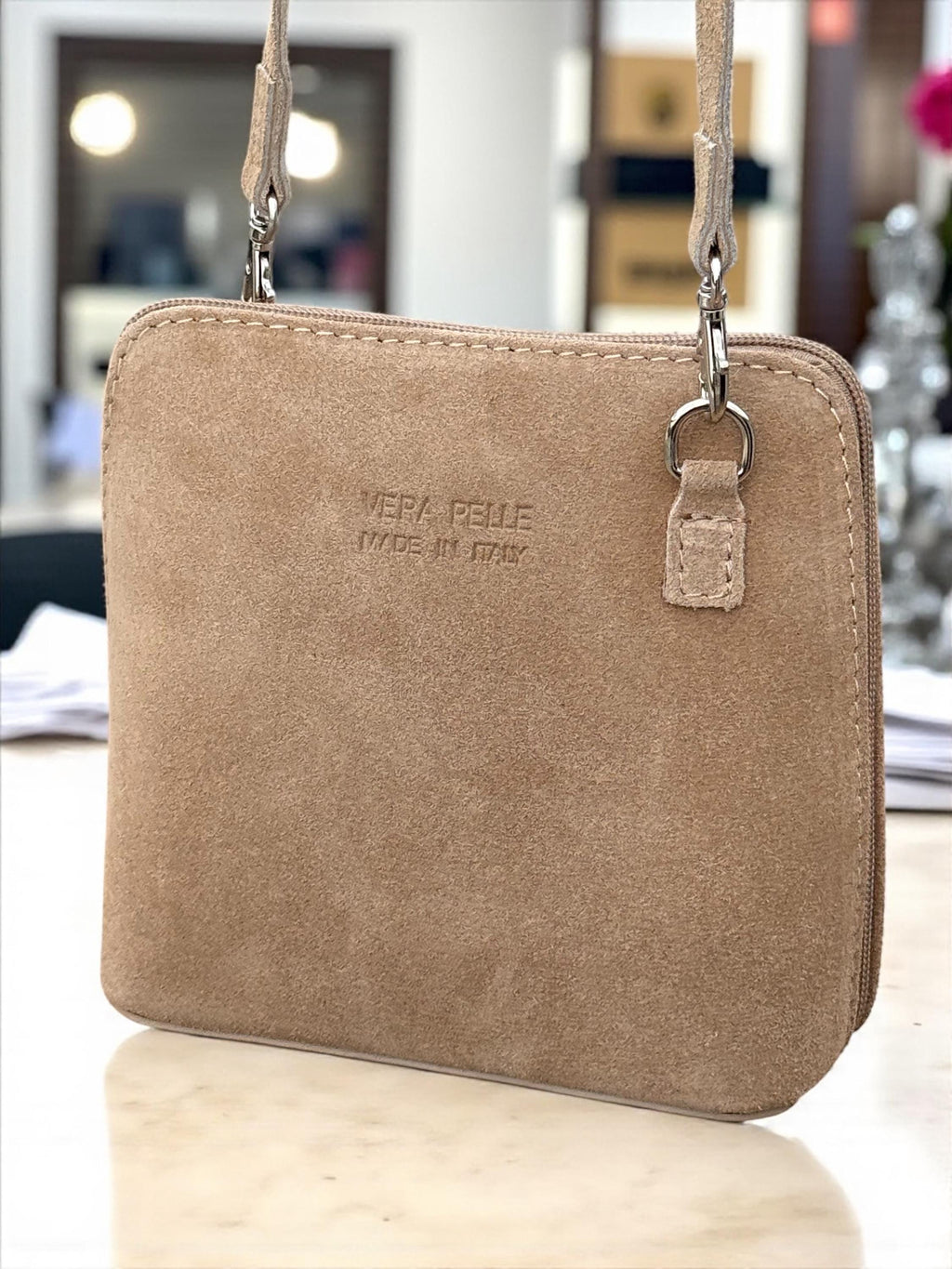 Silver tone hardware suede crossbody bag Paloma Palomo