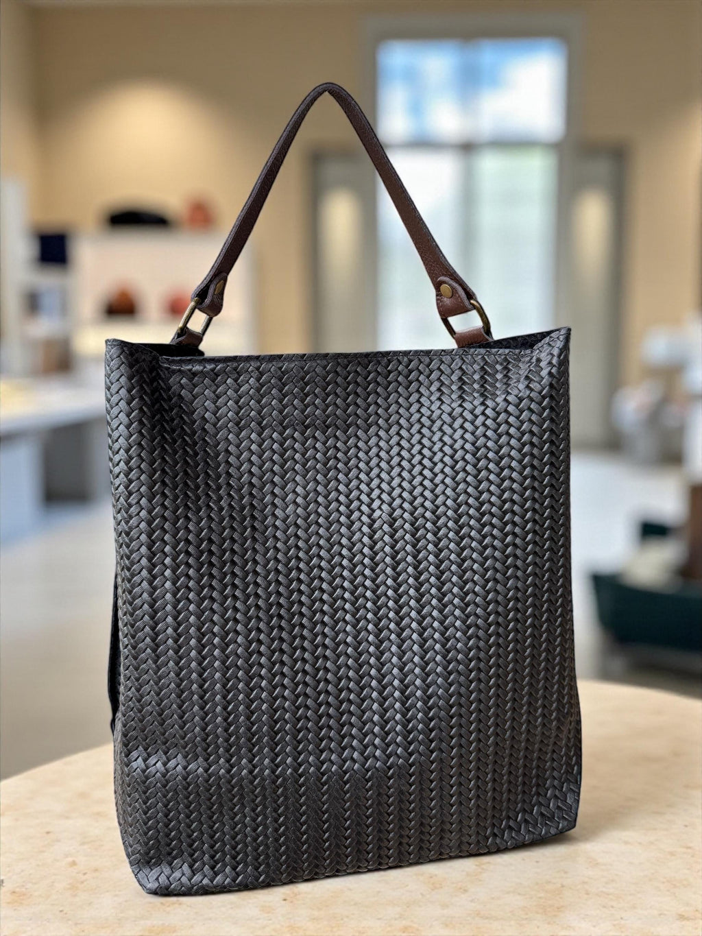 Woven leather bag