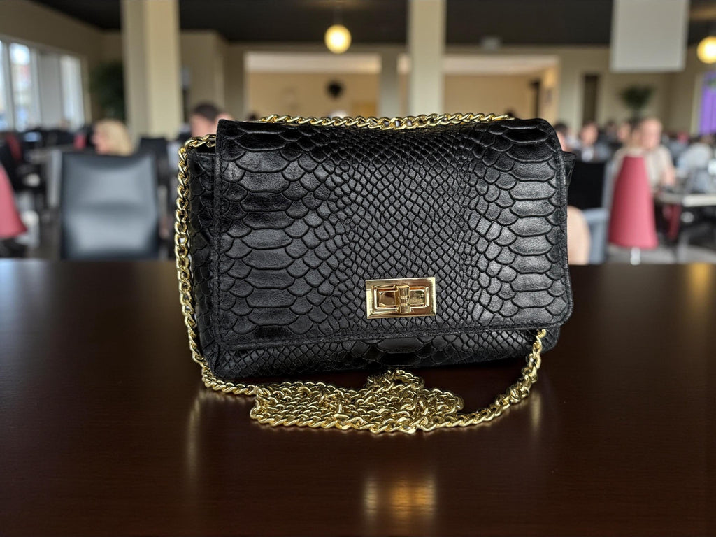 black-reptile-leather-crossbody-bag Paloma Palomo