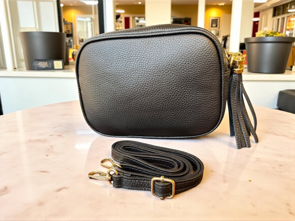 Black pebbled leather evening bag