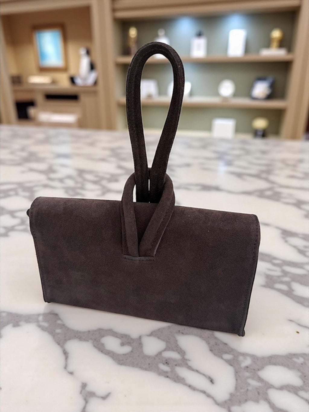 Suede dark Brown Looped  Handbag