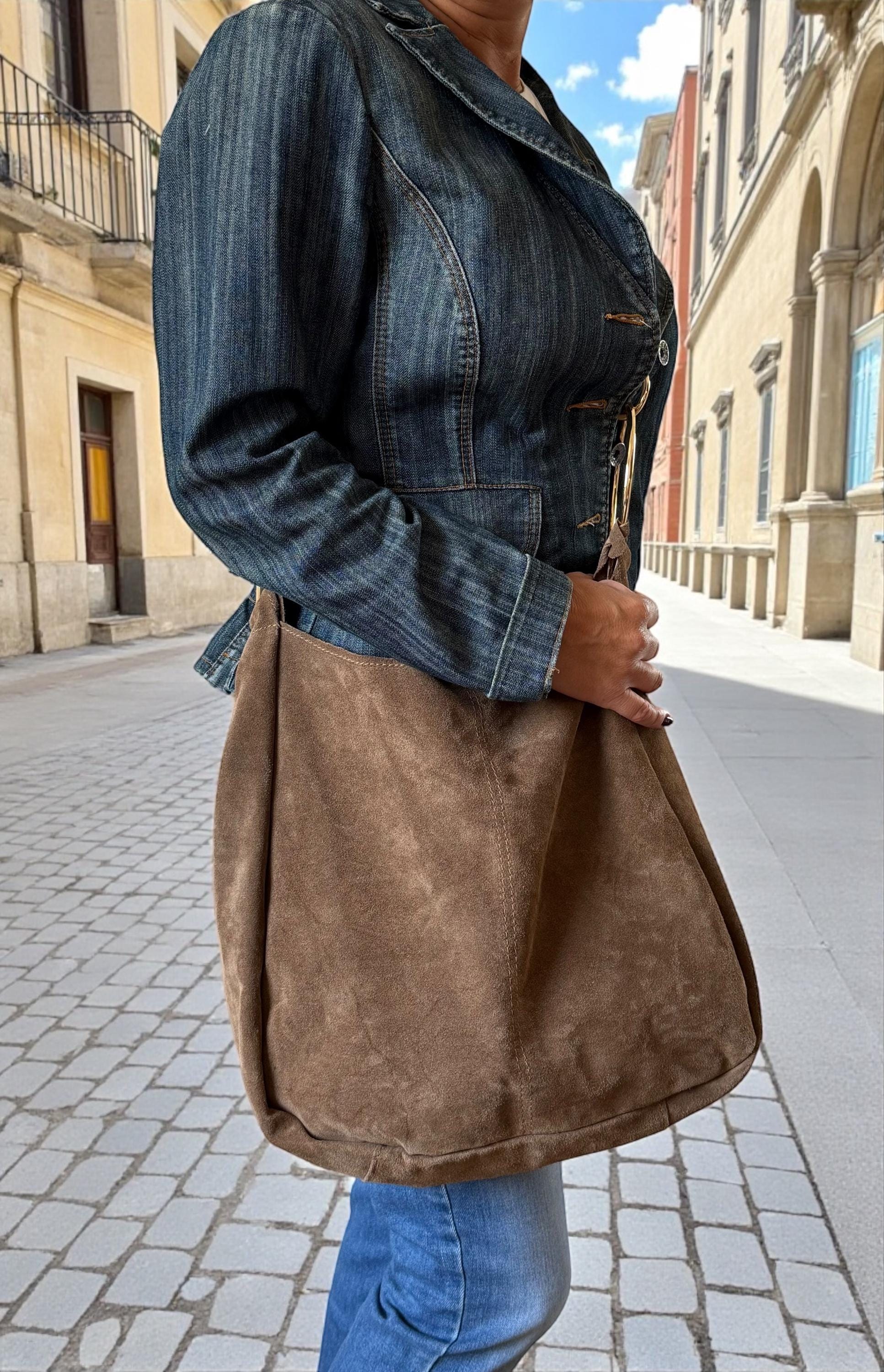 crossbody suede taupe bag