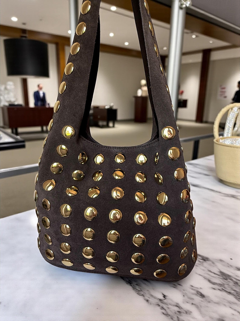 studded chocolate brown suede bag Paloma Palomo