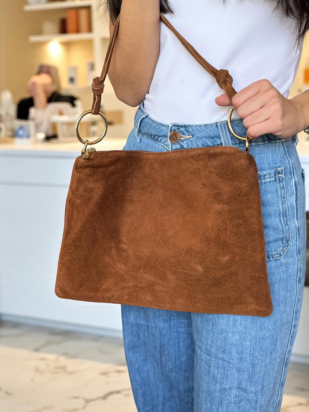 double strap brown suede tote bag paloma palomo