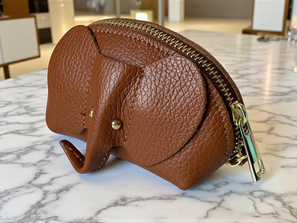 Brown elephant shaped coin genuine leather purse