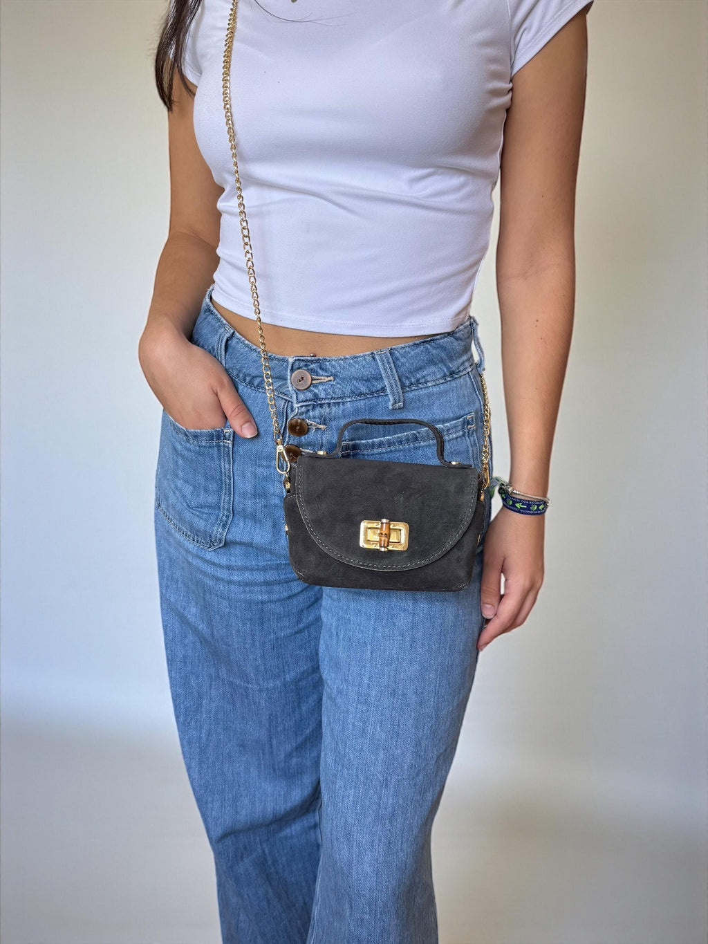 Gold chain suede crossbody mini bag Paloma Palomo
