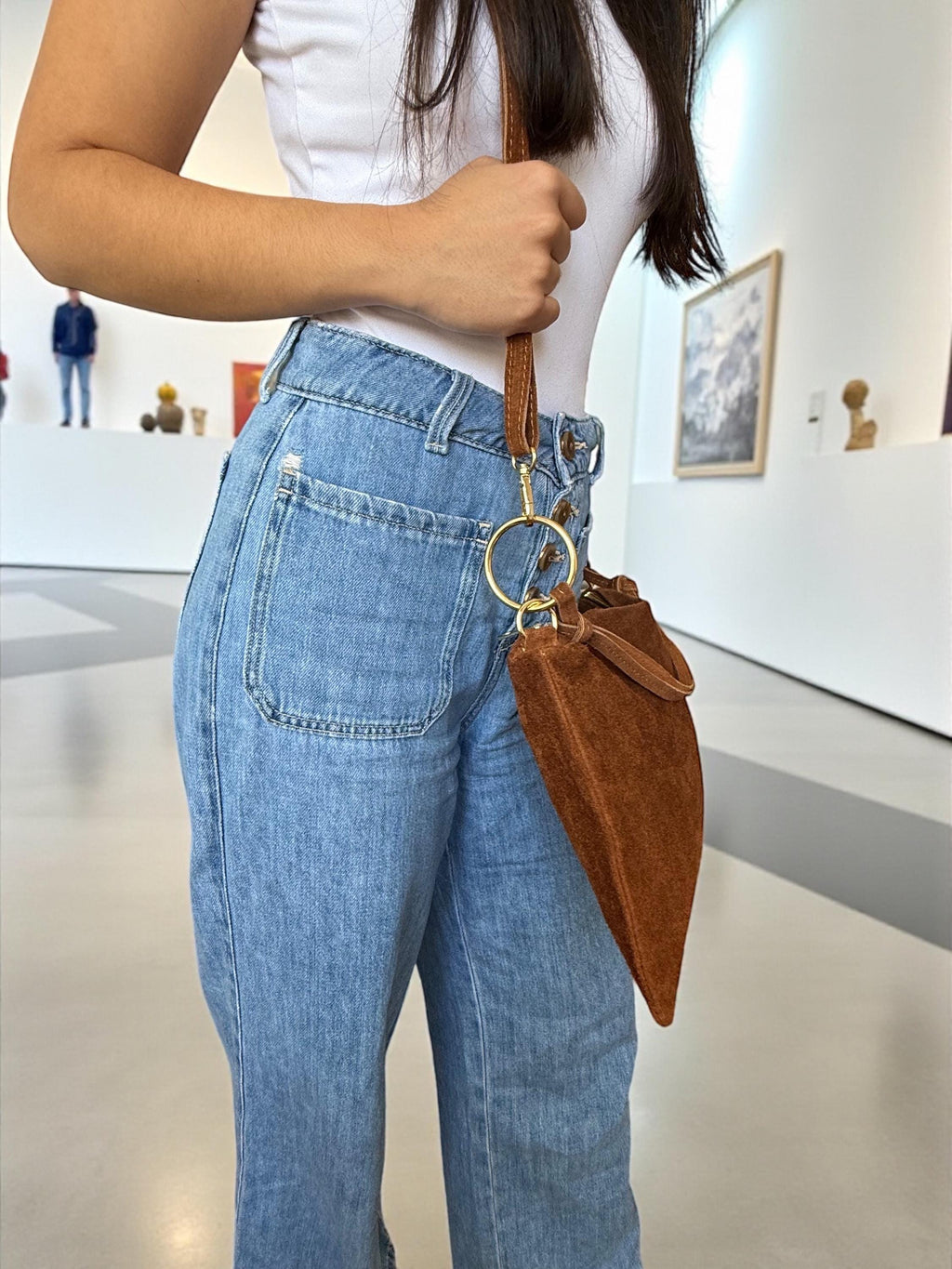 camel brown suede shopper bag