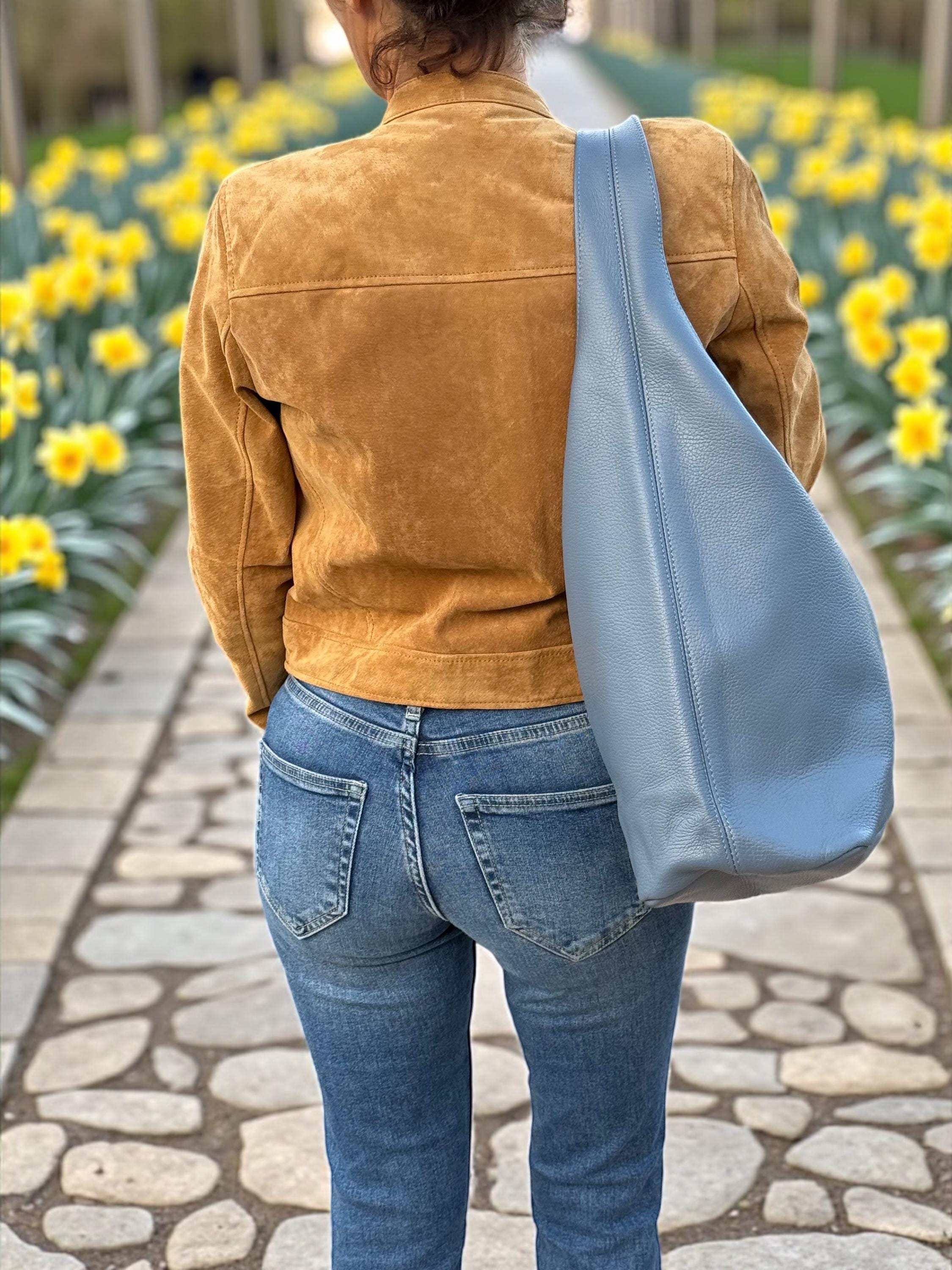 Bolso de cuero boho azul