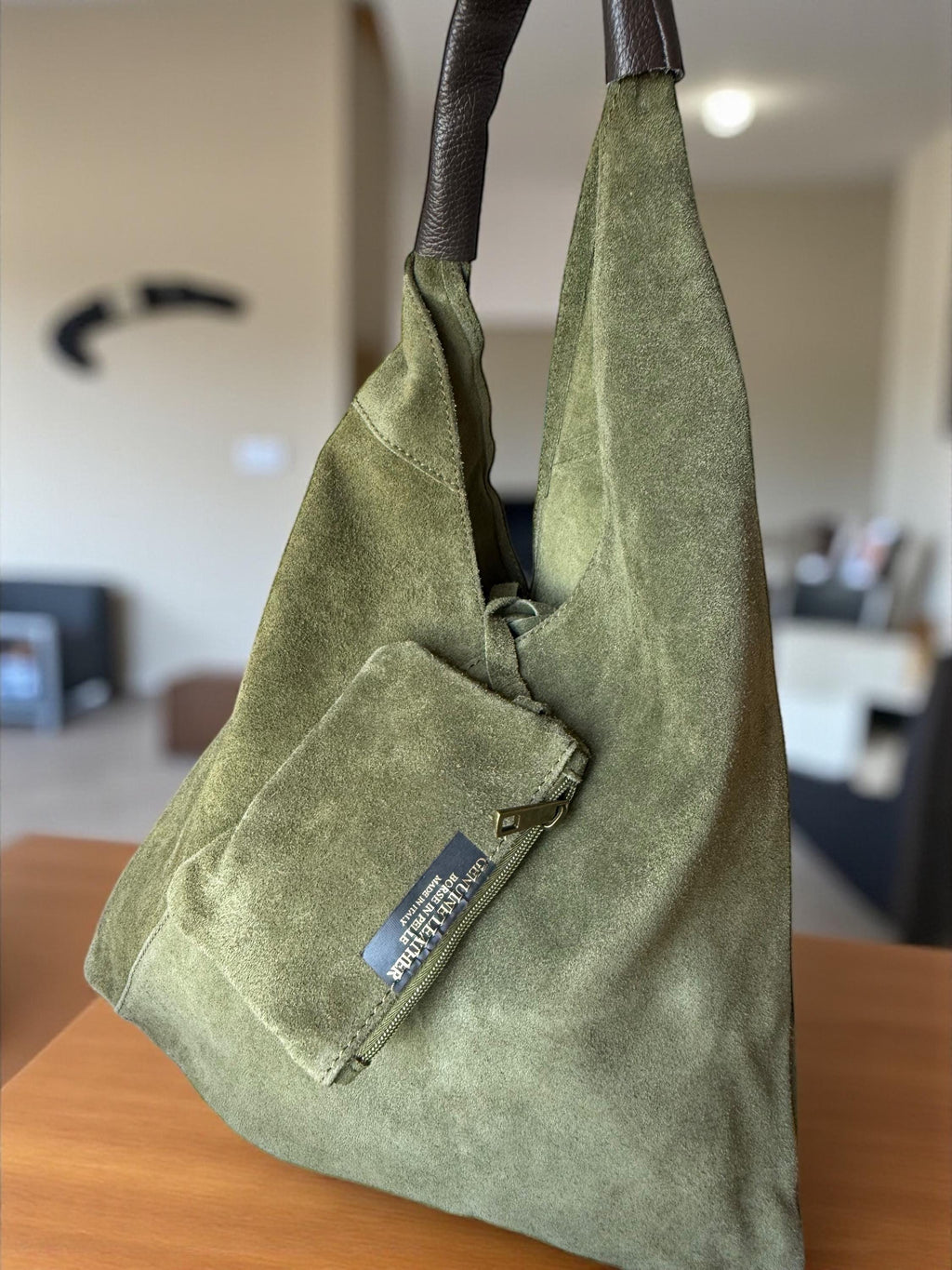 olive green Slouchy Large Suede Hobo Bag